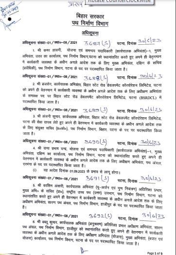 पथ निर्माण विभाग में बड़े पैमाने पर तबादला, अधिसूचना जारी, देखें पूरी लिस्ट