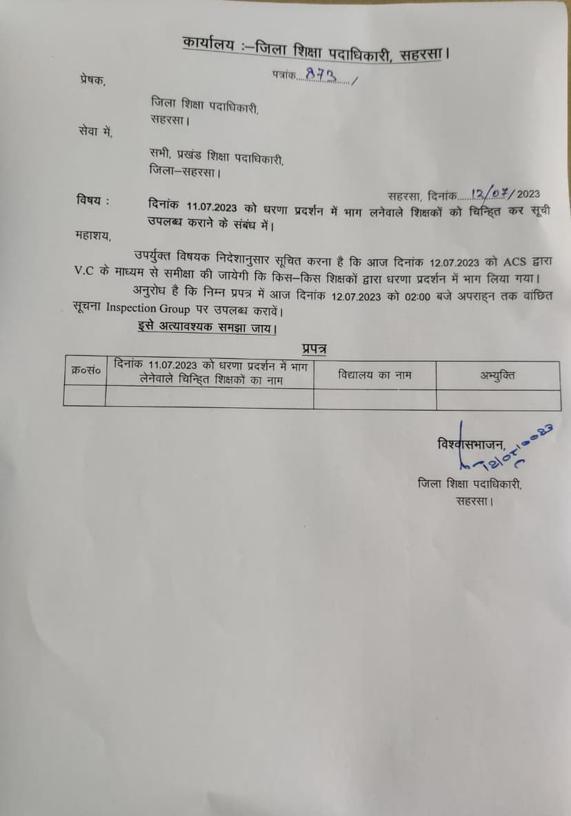 शिक्षकों के प्रदर्शन के बाद एक्शन में शिक्षा विभाग, आंदोलनकारी टीचर्स के बारे में मांगी रिपोर्ट