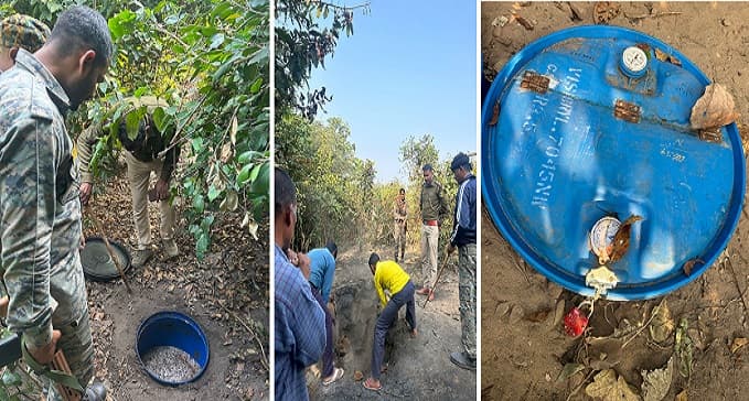 जमीन के नीचे छिपाकर रखी गयी थी भारी मात्रा में देसी शराब, पुलिस ने की खुदाई तो ठनका माथा
