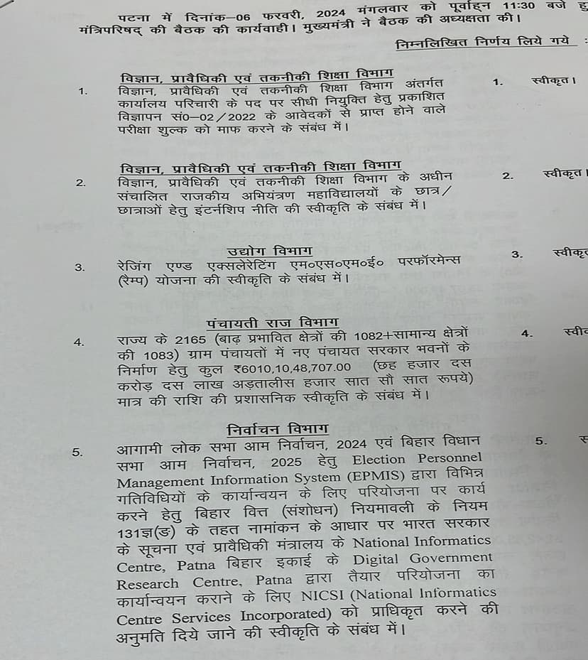नीतीश कैबिनेट की बैठक में 14 एजेंडों पर लगी मुहर, सरकार ने लिया बड़ा फैसला