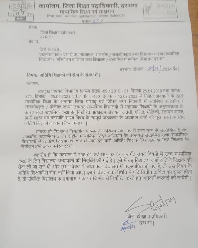 DEO ने जारी की चिट्ठी, नए शिक्षकों की जॉइनिंग के बाद आई आफत